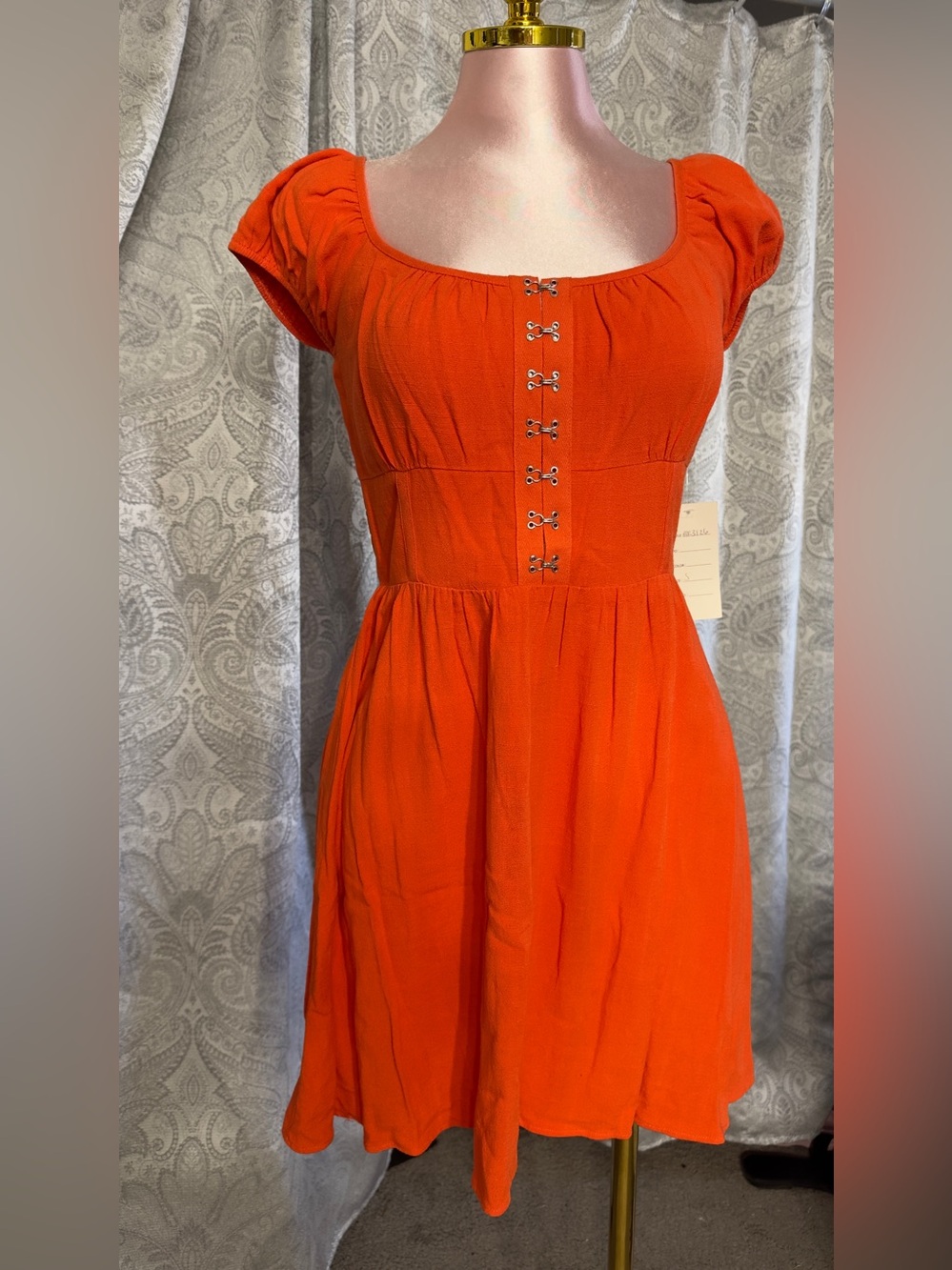 Sienna Sky Orange Hook-Front Square-Neck Fit & Flare Dress